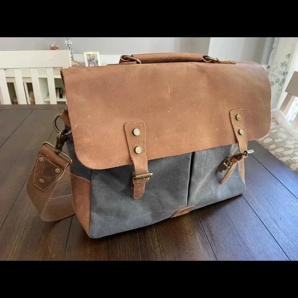 Woven canvas messenger bag
